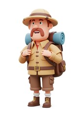 Obraz premium 3D Cartoon Explorer with Backpack, Adventure Concept
