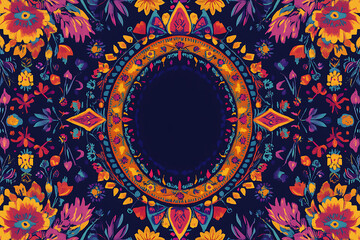 Vibrant floral oval frame with intricate patterns