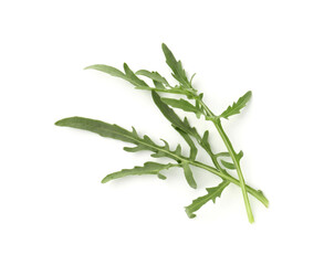 Fresh ripe green arugula leaves isolated on white, top view