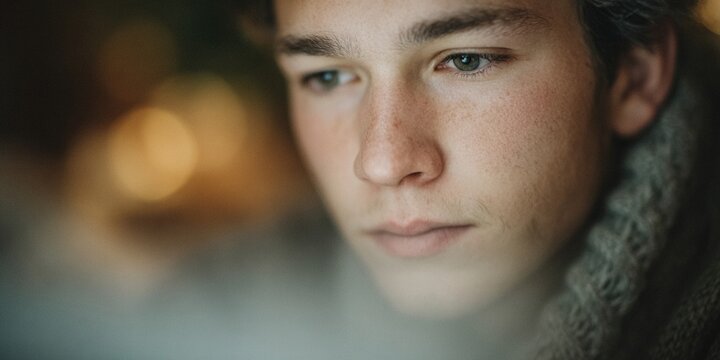 Young man with a beard and green eyes is looking at the camera - Powered by Adobe