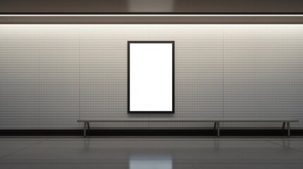 Blank vertical poster mock up on the wall of underground subway station