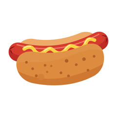 Cartoon Hot Dog with Mustard on a Bun Isolated on White Background
