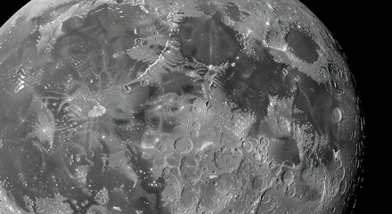 Detailed view of the Moon's heavily cratered surface, showcasing rugged lunar terrain and ancient impacts against the blackness of space.