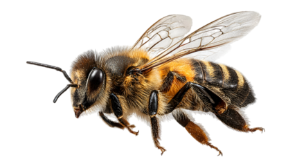 Vibrant Bee with Furry Body and Striped Abdomen