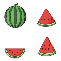 Watermelon Vector Illustration Whole Watermelon and Slices on White Background, Flat vector