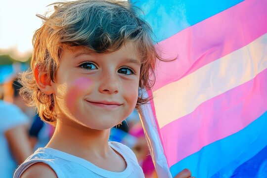 Embracing equality: a child with a colorful flag.