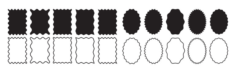 Wavy Scalloped Rectangular and Oval Frames Collection. Wavy Scalloped Rectangular and Oval Frames Collection. Abstract shape punk frames with zigzag flame and explosion effect and wavy lines.
