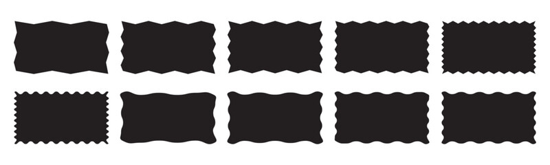 Fototapeta premium Zigzag, scallop edge, scalloped frame set. Geometric zig zag wavy stickers. Abstract zig zag edge rectangle shape collection. Set of frames with zigzag edge, scallop edge shape. 