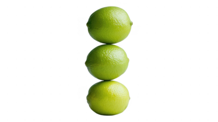 Three perfectly stacked limes against a simple transparent background