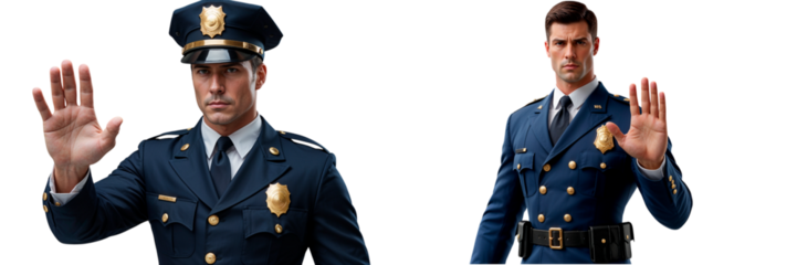 Police officers showing stop hand gesture on transparent background