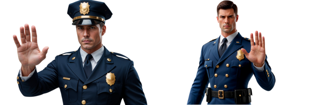 Police officers showing stop hand gesture on transparent background - Powered by Adobe