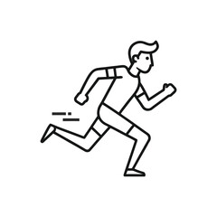 Athletic man running fast line art isolated on white background