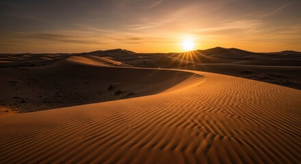 Golden sunset over a desert dune landscape