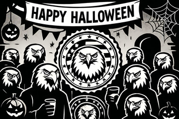 Retro set of Halloween skull and animal tribal symbols with grunge patterns