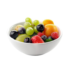 A white bowl brimming with assorted fresh fruit