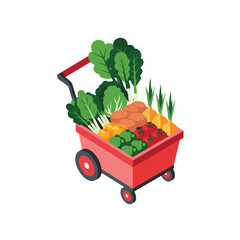 Isometric Shopping Cart with Vegetables