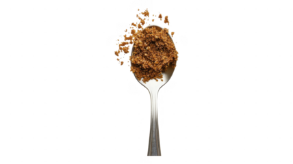 Close-up of brown sugar on a spoon against an transparent background
