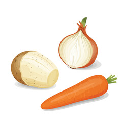 Potato, Onion, and Carrot Illustration