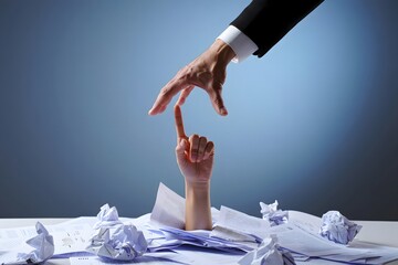 Seeking help with paperwork overload concept image of hand reaching out from pile of documents