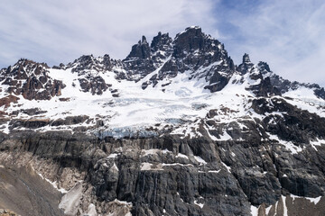 Glacier melting on cerro castillo, patagonia, chile, showing climate change effects