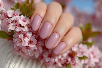 Elegant Lavender Almond Nails with Spring Blossoms