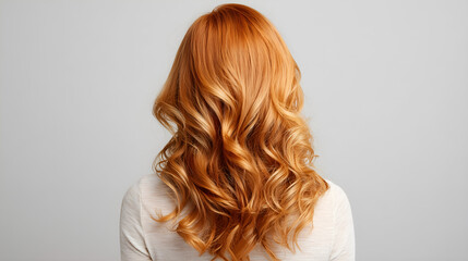 Fototapeta premium Radiant Crimson Locks: A captivating view of a woman's stunning red hair, cascading in voluminous waves, highlighting the art of hairstyling and beauty.