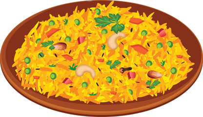 Veg Pulao or Veg Biryani in a Plate Stock Vector. Indian Food Vector Illustration (Royalty Free)