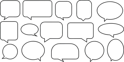 Obraz premium Speech bubble vector set, blank comic balloons, various shapes and sizes, dialogue templates, cartoon callouts, graphic design elements, editable icons