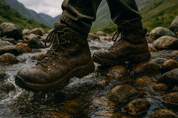 hiking boots on the rocks