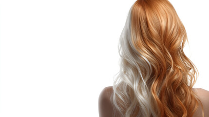 Naklejka premium Dual-Toned Elegance: A captivating shot of long hair split into two vibrant hues, symbolizing contrast and beauty, offering a visual feast for fashion and style enthusiasts.