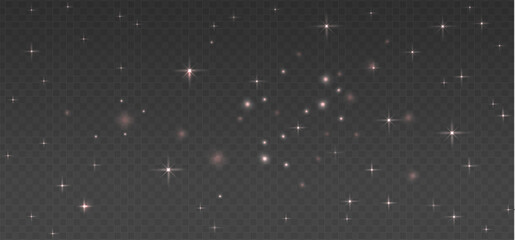 Night starry sky in transparent background, dark backdrop with shining stars. Vector