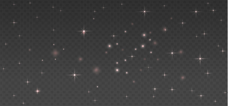Night starry sky in transparent background, dark backdrop with shining stars. Vector