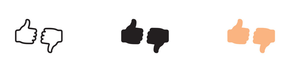 Thumbs up and thumbs down icons set. Like and dislike sign collection. Do and Don't symbols. positive and negative reaction buttons for social media, rounded icons. Vector Illustration.