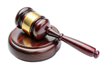 Photo of wooden gavel and sound block isolated on transparent background