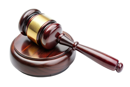 Photo of wooden gavel and sound block isolated on transparent background