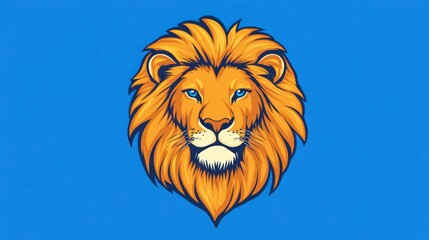 Majestic lion head illustration against a blue background.