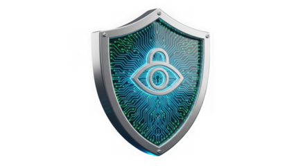 Ai generated image of digital shield with eye and lock symbol isolated on transparent background