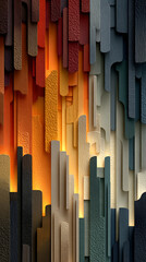 Abstract vertical layers of geometric shapes with warm lighting