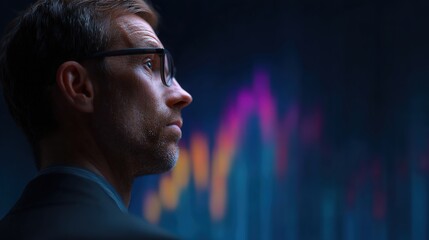 Investor's Insight: A focused professional, his gaze fixed on dynamic market data, reflecting contemplation and strategic acumen.