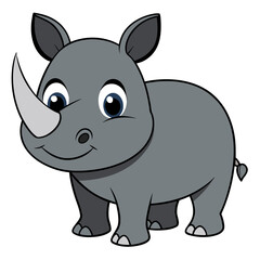 Cute cartoon rhinoceros character isolated on white background