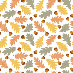 Autumn oak leaves seamless pattern