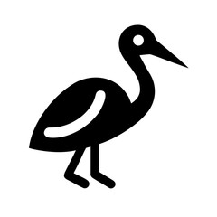 Black silhouette of a wading bird, isolated on white background