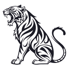 Tribal tiger roaring, isolated on white background