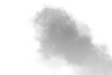 A soft gray smoke cloud floats on an isolated on transparent background, creating a delicate and abstract texture