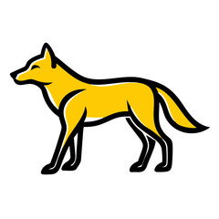 Stylized illustration of a yellow coyote standing profile view isolated on white background