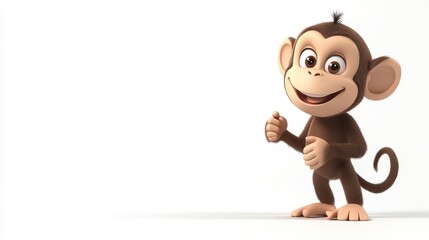 Happy cartoon monkey standing on white background, giving a thumbs up.