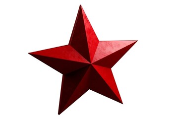 Obraz premium Red five-pointed star with textured surface on white background symbol shape
