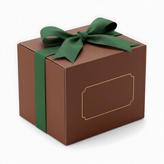 twin dessert box with ribbon wrap and label space, angled view ,isolated on white background