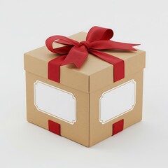 twin dessert box with ribbon wrap and label space, angled view ,isolated on white background