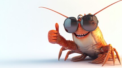 Cheerful cartoon crawfish gives a thumbs up.